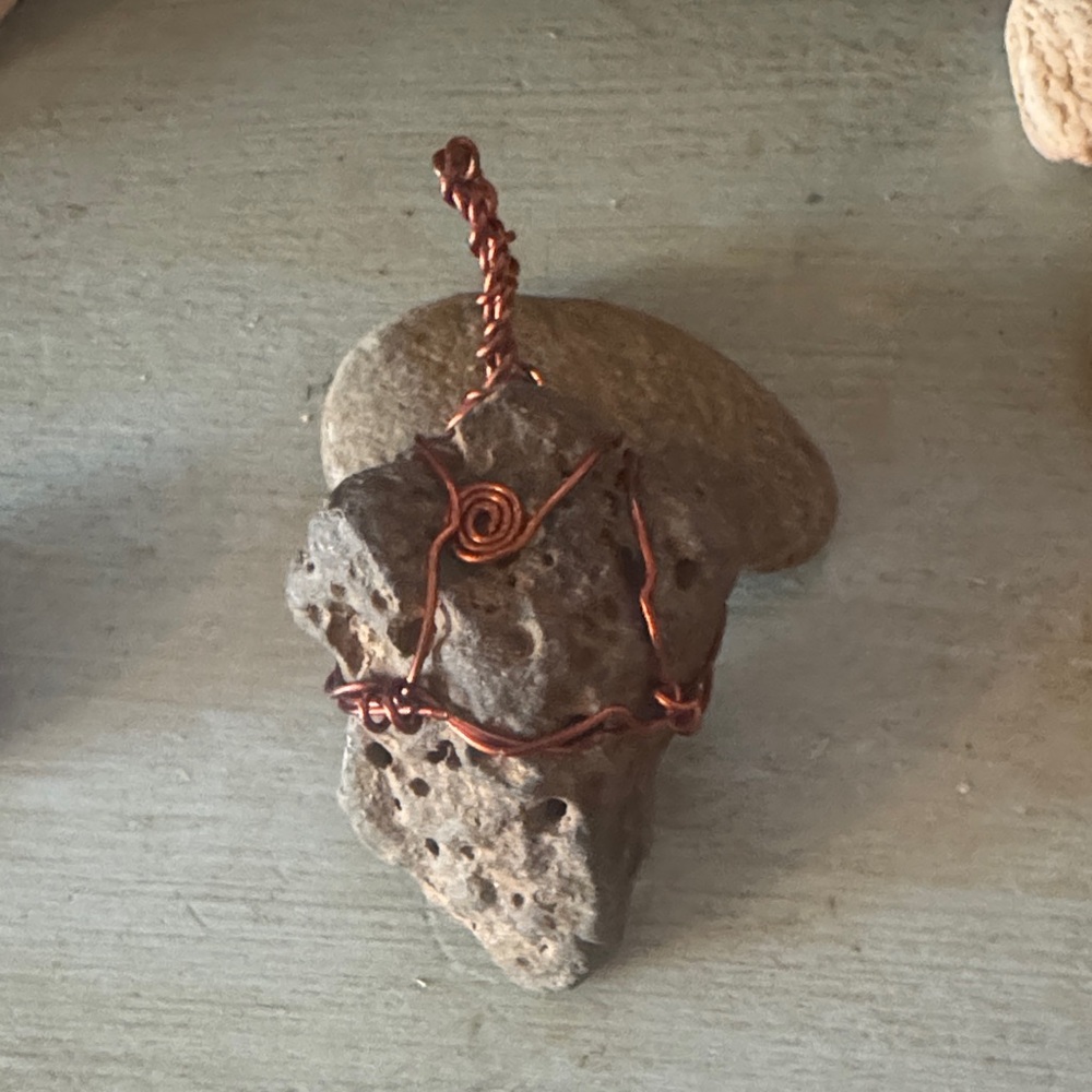 Handcrafted Copper Wire Wrapped Stone Pendant Unisex